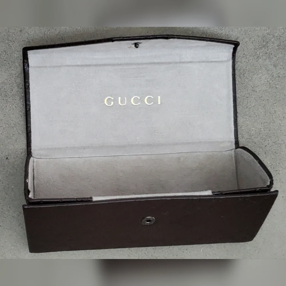 Gucci Dark Brown Embossed Leather Sunglasses Case